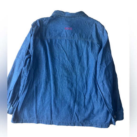 Valentines Hearts embellished Denim Button Down Shirt – Blue – 2X - Picture 2 of 5